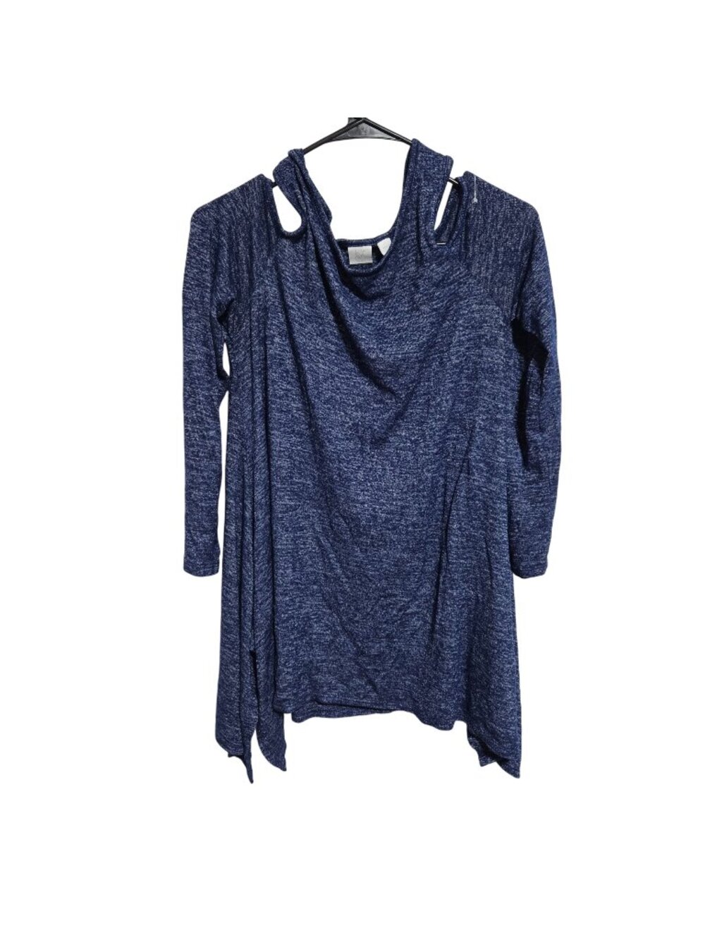 NY&C Cold Shoulder Blouse Womens Size Large Heather Blue Tunic Top Long Sleeve